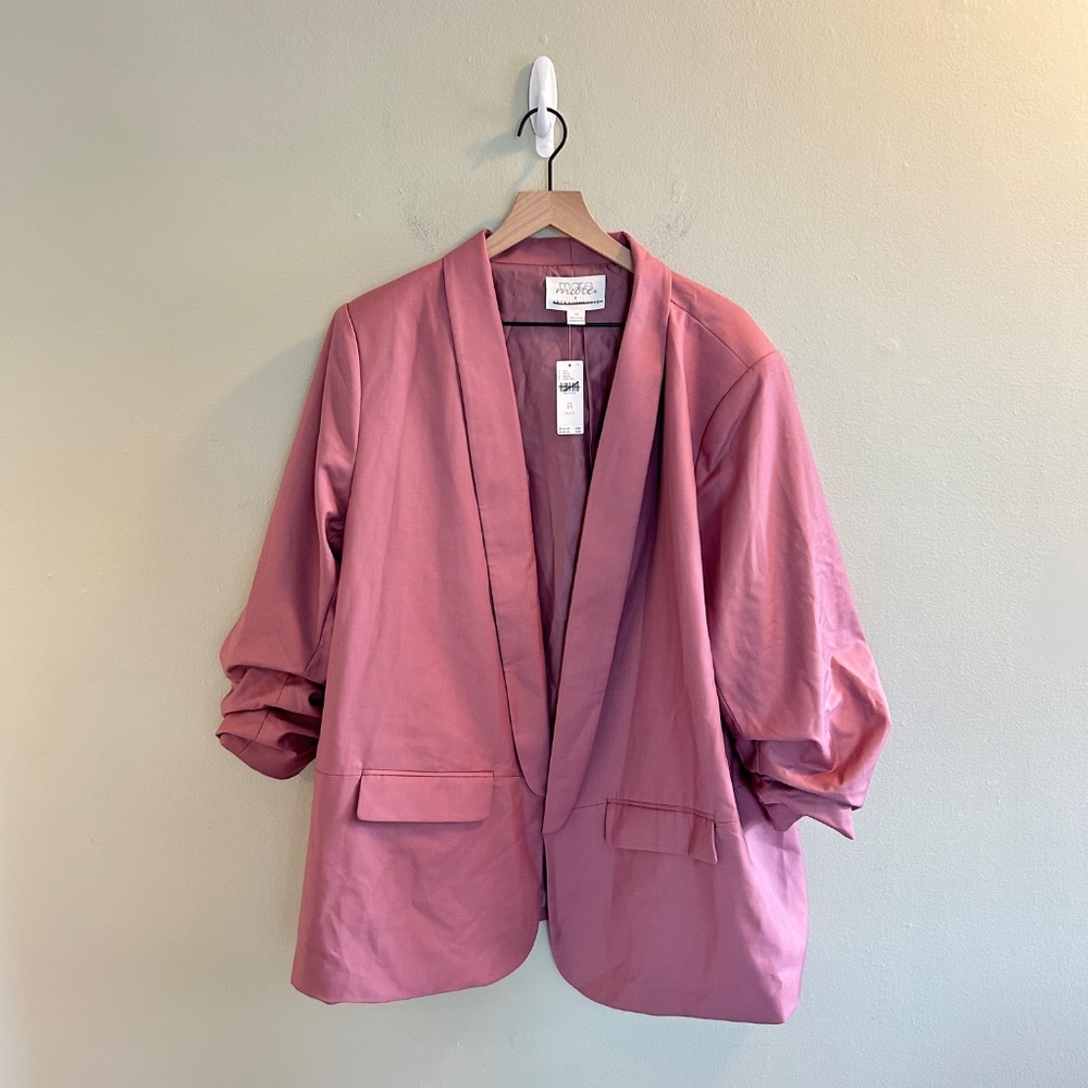 Mare Mare x Anthropologie Cinch Sleeve Blazer Mauve Size 2X Plus Dusty Rose Pink - Picture 2 of 10